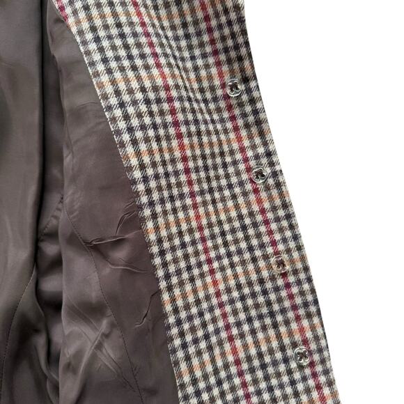 Vintage 100% Wool Tweed Fitted Blazer Jacket in Brown Tan Houndstooth Plaid, 8 - Picture 8 of 13